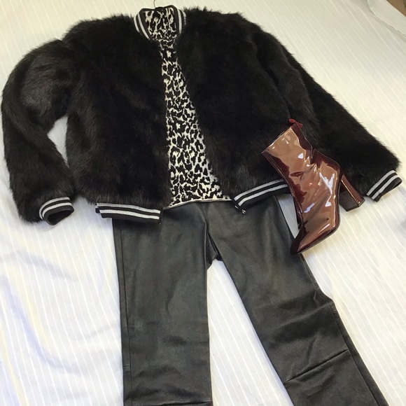 MOTHER Jackets & Blazers - MOTHER FAUX FUR BLACK BOMBER JACKET